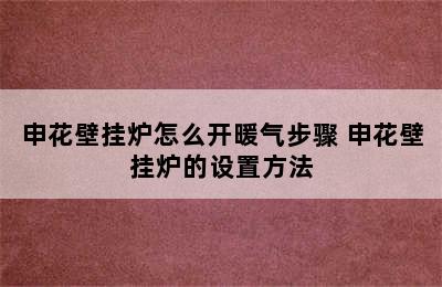 申花壁挂炉怎么开暖气步骤 申花壁挂炉的设置方法